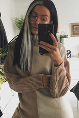 Beige Camel Colour Block Roll Neck Jumper - Milie-Jumper