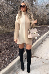 Beige Camel Colour Block Roll Neck Jumper - Milie-Jumper