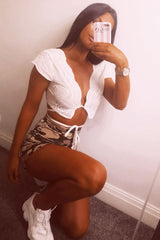 Beige Camo Print Side Split Skirt - Zelle-Skirts