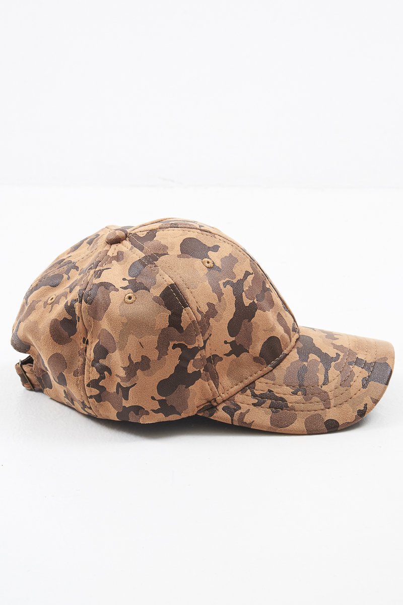 Beige Camoflage Print Cap Hat - Lannie-Hats