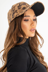 Beige Camoflage Print Cap Hat - Lannie-Hats