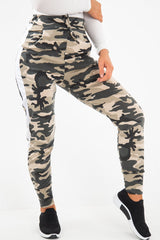 Beige Camouflage Print Side Stripe Joggers - Shannen-Joggers