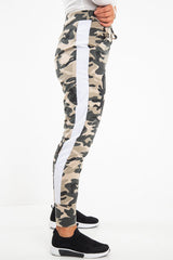 Beige Camouflage Print Side Stripe Joggers - Shannen-Joggers