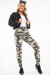 Beige Camouflage Print Side Stripe Joggers - Shannen-Joggers