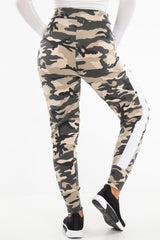 Beige Camouflage Print Side Stripe Joggers - Shannen-Joggers