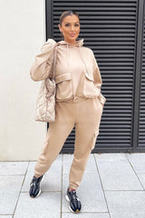 Beige Cargo Pocket Hoodie and Joggers Tracksuit - Aafiya-Tracksuits