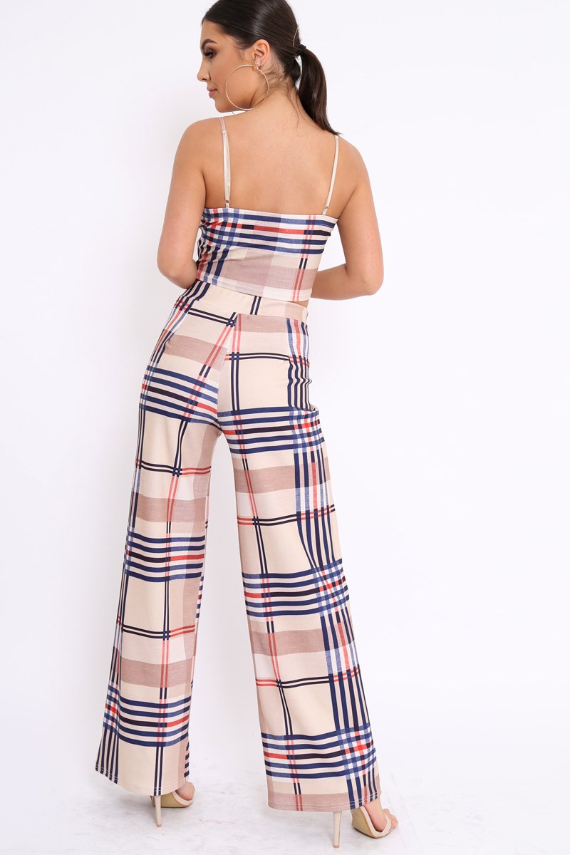 Beige Check Crop Top and Trousers Co-Ord - Mahli-Co-ords