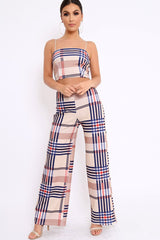 Beige Check Crop Top and Trousers Co-Ord - Mahli-Co-ords