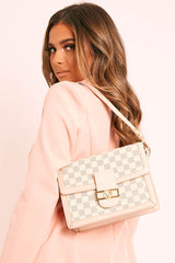 Beige Check Faux Leather Shoulder Bag - Mirielle-Bags