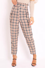 Beige Check Frill Detail Trousers - Bristal-Trousers
