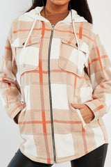 Beige Check Hooded Shacket - Destyn-Shacket