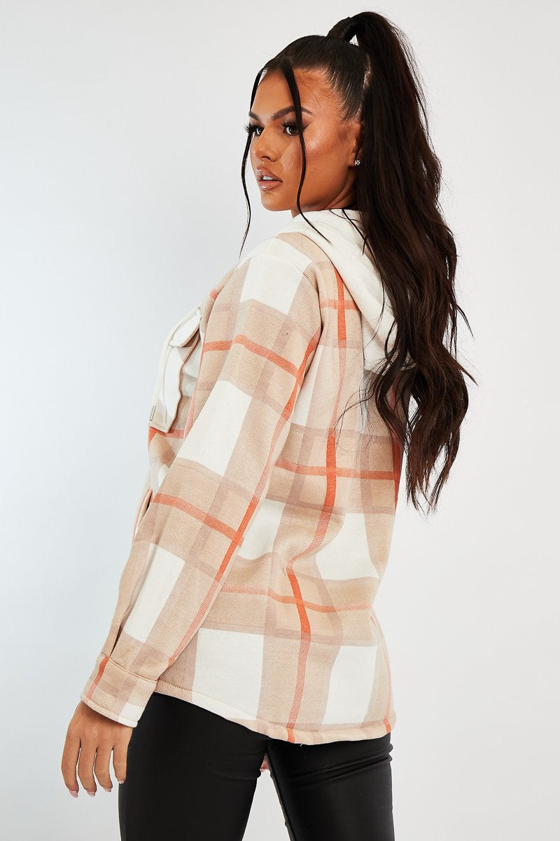 Beige Check Hooded Shacket - Destyn-Shacket