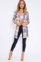 Beige Check Long Line Blazer - Trudey-Blazers