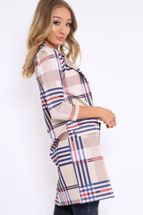 Beige Check Long Line Blazer - Trudey-Blazers