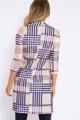 Beige Check Long Line Blazer - Trudey-Blazers