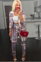 Beige Check Long Line Blazer - Trudey-Blazers