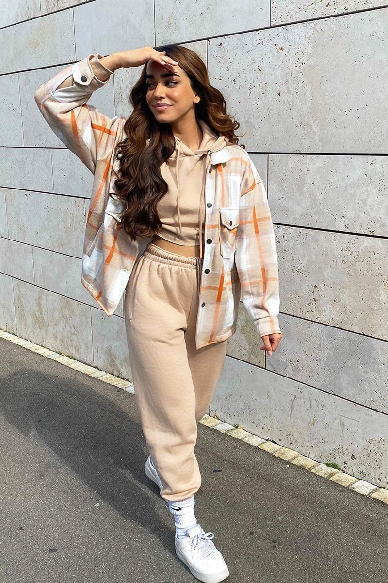 Beige Check Pocket Front Shacket - Misa-Shacket