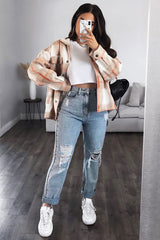 Beige Check Pocket Front Shacket - Misa-Shacket