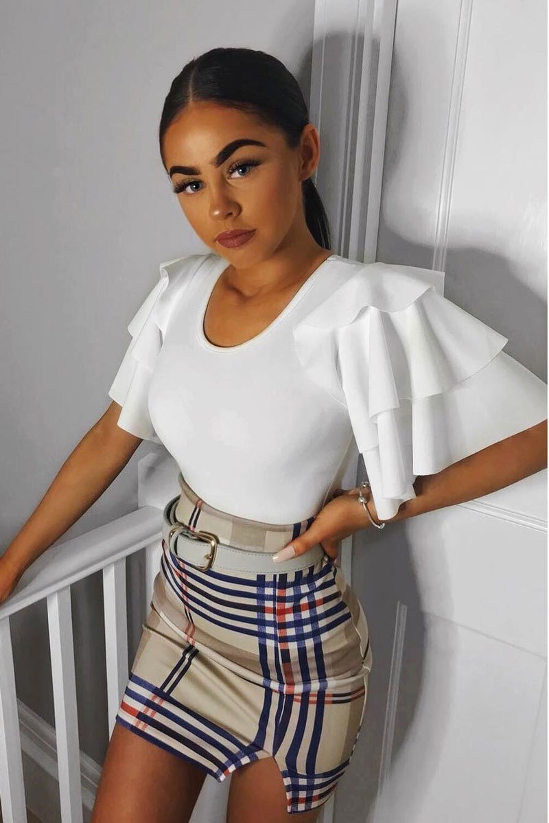Beige Check Skirt - Kellsey-Skirts