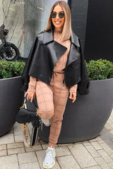 Beige Check Sweatshirt Joggers Loungewear Set - Mica-Co-ords