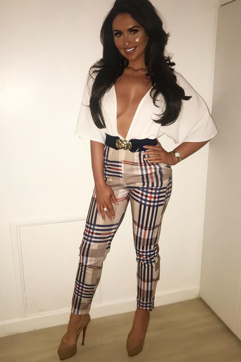 Beige Check Tapered Trousers - Jasmyn-Trousers