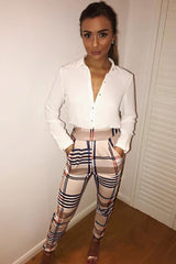 Beige Check Tapered Trousers - Jasmyn-Trousers