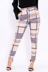 Beige Check Tapered Trousers - Jasmyn-Trousers