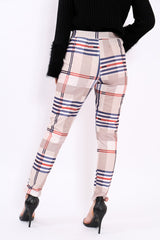 Beige Check Tapered Trousers - Jasmyn-Trousers