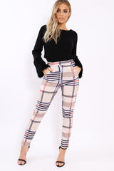 Beige Check Tapered Trousers - Jasmyn-Trousers