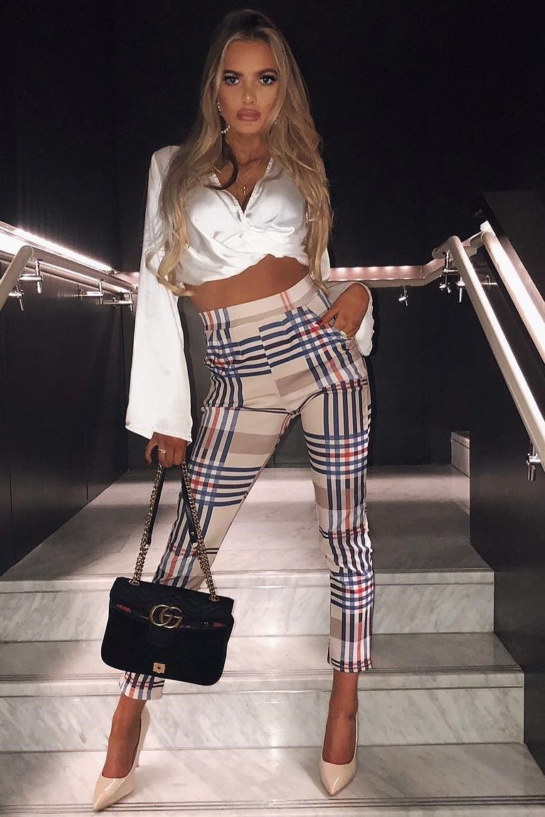 Beige Check Tapered Trousers - Jasmyn-Trousers