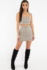 Beige Checked Bodycon Mini Skirt - Adaya-Skirts