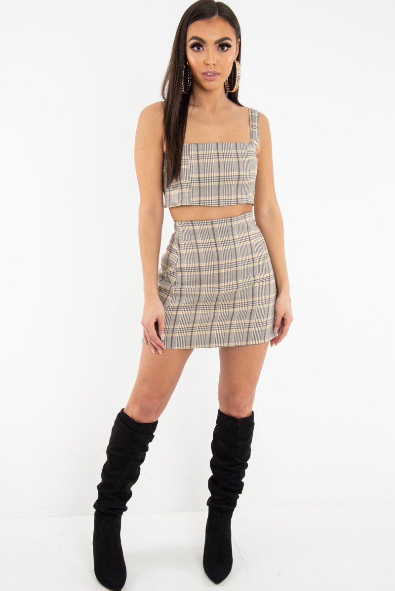 Beige Checked Crop Top - Bianka-Crop Tops