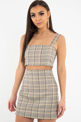 Beige Checked Crop Top - Bianka-Crop Tops