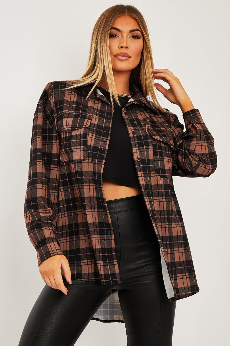 Beige Checked Pocket Front Shirt - Haily-Shirts