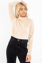 Beige Chenille High Neck Zip Back Jumper - Ivania-Jumper