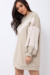 Beige Chevron Fur Jumper Dress - Esme-Dresses