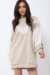 Beige Chevron Fur Jumper Dress - Esme-Dresses