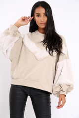 Beige Chevron Fur Jumper - Lara-Tops