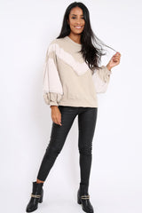 Beige Chevron Fur Jumper - Lara-Tops