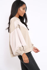 Beige Chevron Fur Jumper - Lara-Tops