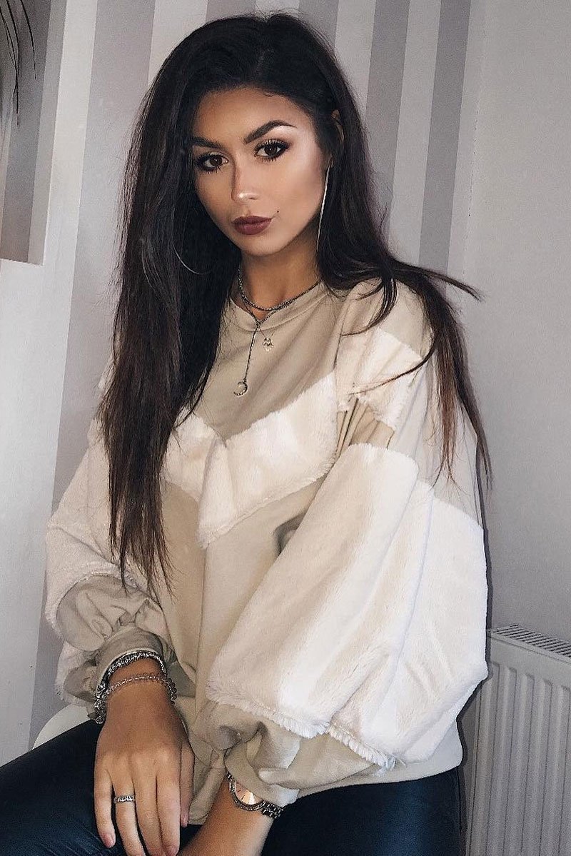 Beige Chevron Fur Jumper - Lara-Tops