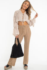 Beige Chiffon Balloon Sleeve Crop Tie Front Blouse - Amelia-Blouse