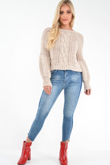 Beige Chunky Knit Balloon Sleeve Jumper - Rielynn-Jumper