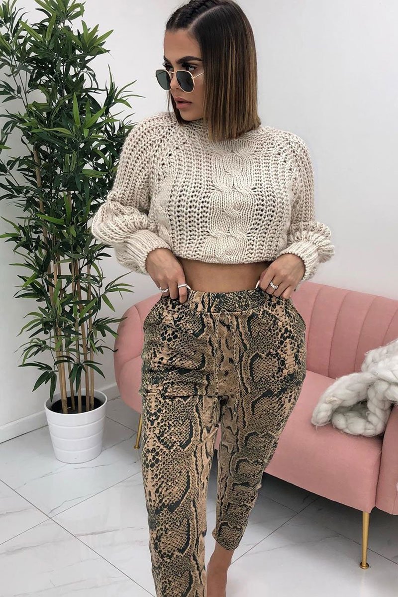 Beige Chunky Knit Balloon Sleeve Jumper - Rielynn-Jumper