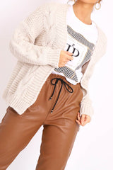 Beige Chunky Knit Cable Pattern Cardigan - Luna-Cardigans
