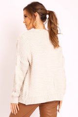 Beige Chunky Knit Cable Pattern Cardigan - Luna-Cardigans