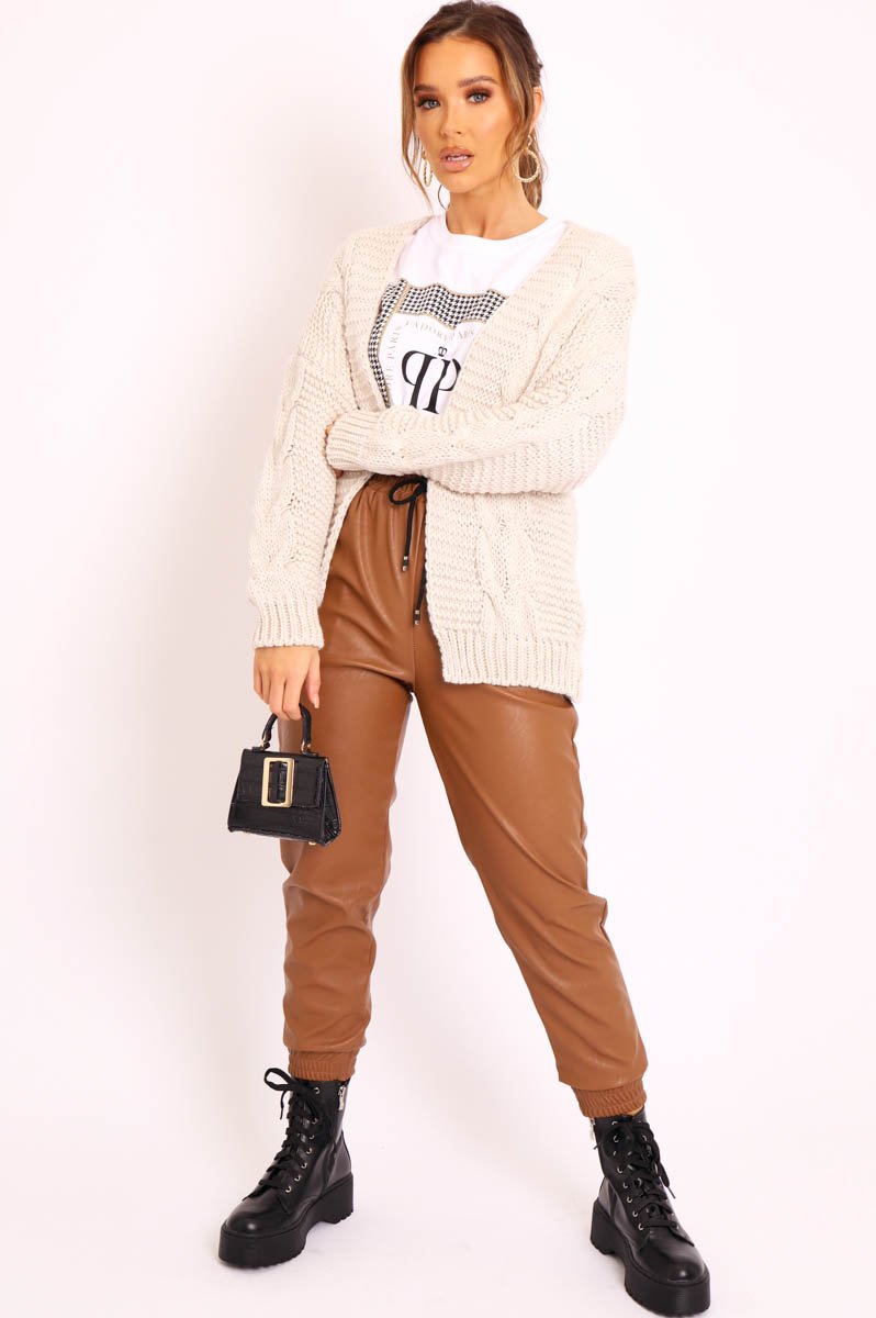 Beige Chunky Knit Cable Pattern Cardigan - Luna-Cardigans