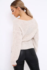 Beige Chunky Knit Corset Waist Knitted Jumper - Mikayla-Jumper