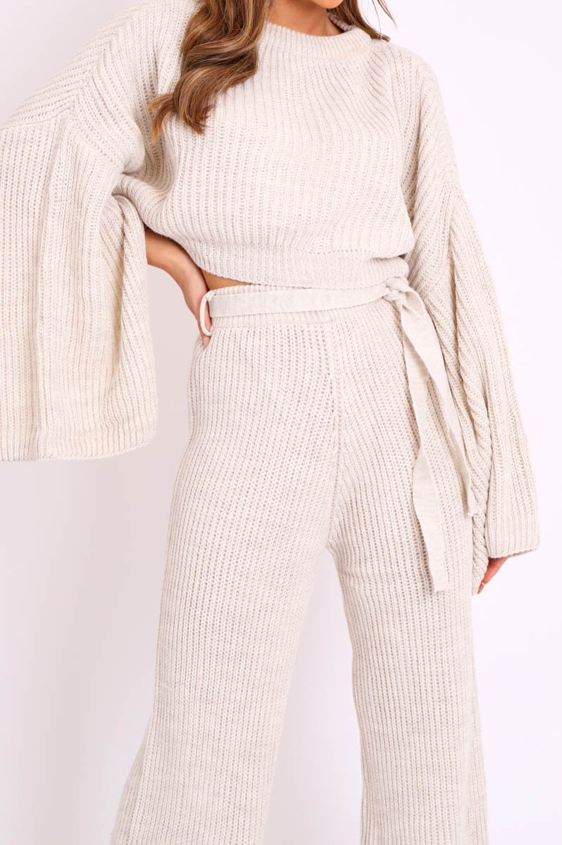 Beige Chunky Knit Loungewear Set - Harper-Loungewear