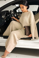 Beige Chunky Knit Loungewear Set - Harper-Loungewear